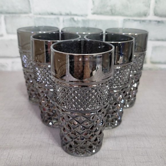 Set of 6 Vintage Anchor Hocking Wexford Pewter Mist Smoke 11oz Glasses NOS MCM - Picture 12 of 14